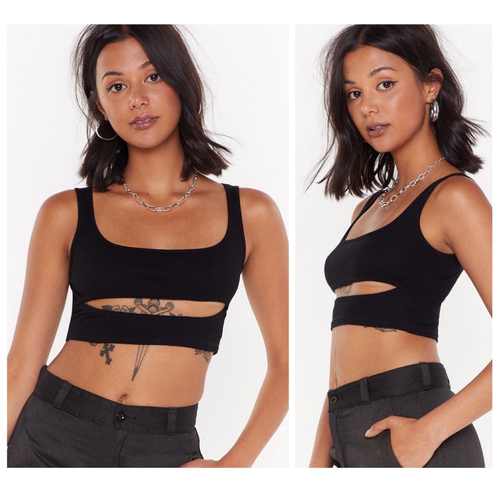 NASTY GAL | Black Ribbed Cutout Cropped Tank